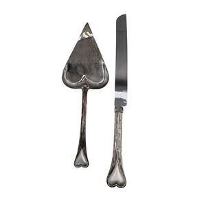 Vtg International Silver Company Silverplate Heart Pie Server Knife Set Wedding